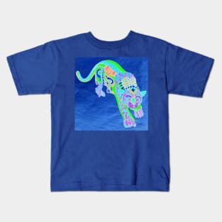 fluorescent tiger cat in mandala ecopop Kids T-Shirt